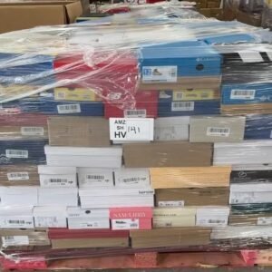 Wrapped pallet of assorted adult footwear and shoeboxes in the Pallet Empire warehouse