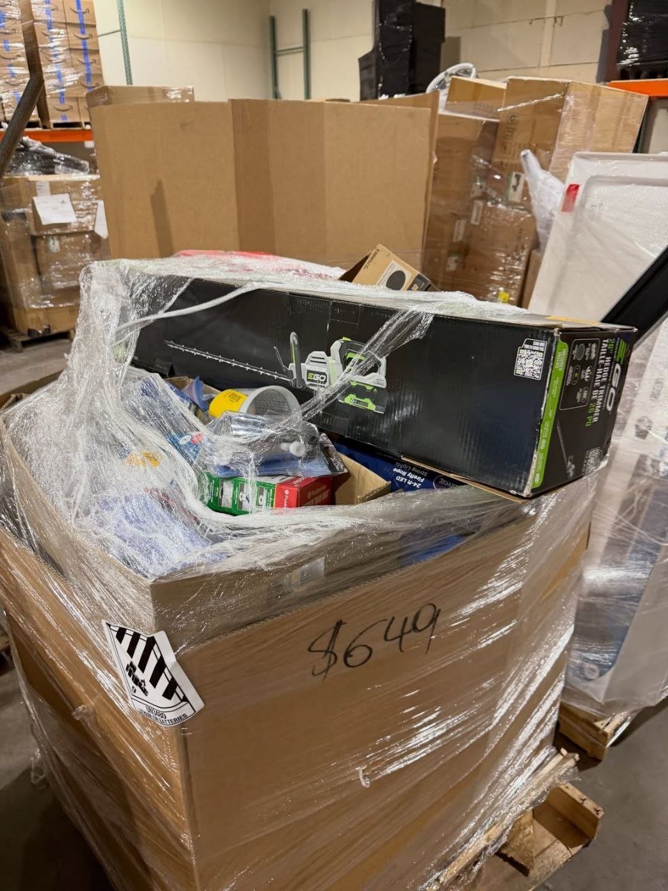 Wholesale merchandise pallet with boxed power equipment and household items