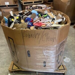 Wholesale mixed shoe pallet with assorted footwear in a bulk box