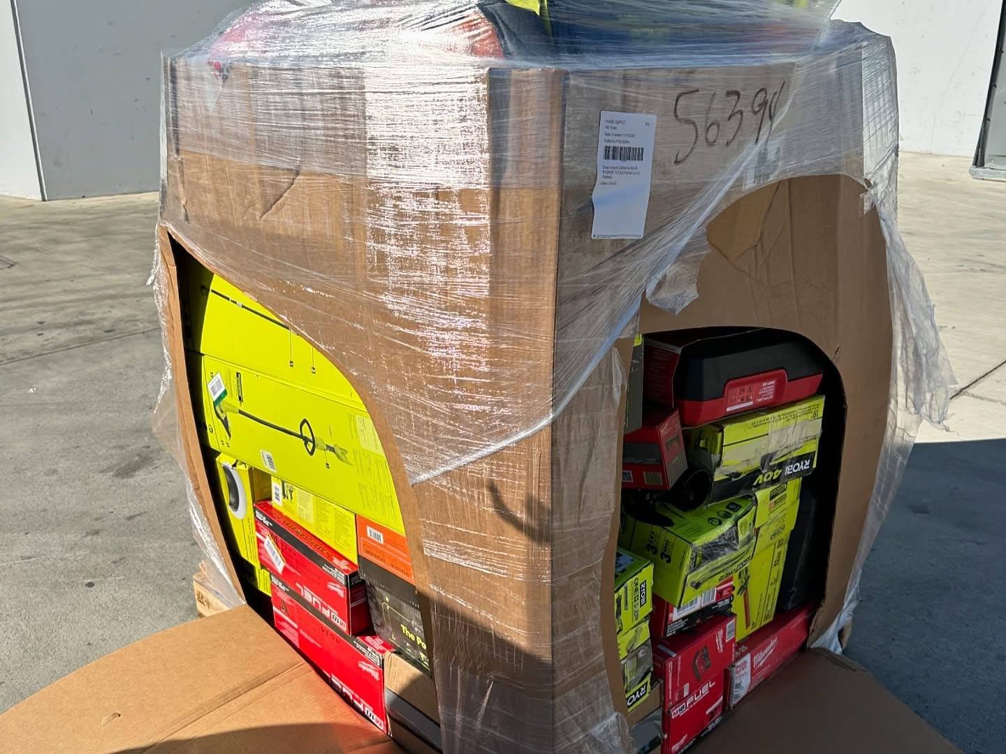 Wrapped RYOBI and mixed tool pallet ready for bulk freight shipping